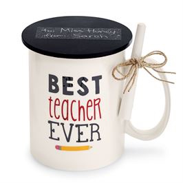 Mud Pie Best Teacher Chalkboard Mug Set DOLOMITE mug 12 oz|lid 4″ dia|chalk 3″