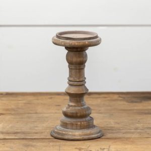 9″ Aged Wood Pillar Candle Stick